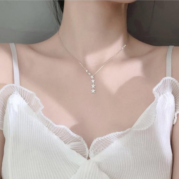 Jewelry - NEW 925 Sterling Silver Diamond Star Necklace Q